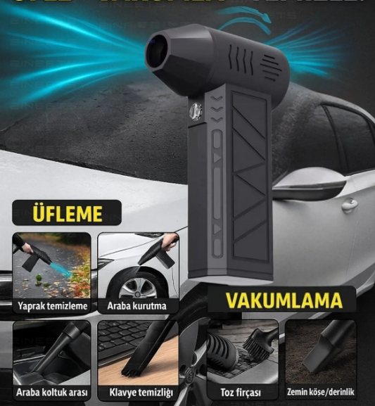 2in1 Şarjlı Araç Kurutucu Mini Turbo Jet Fanı Toz Alma Su Dağıtma Araç Süpürgesi Ve Hava Kompresörü
