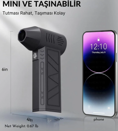 2in1 Şarjlı Araç Kurutucu Mini Turbo Jet Fanı Toz Alma Su Dağıtma Araç Süpürgesi Ve Hava Kompresörü
